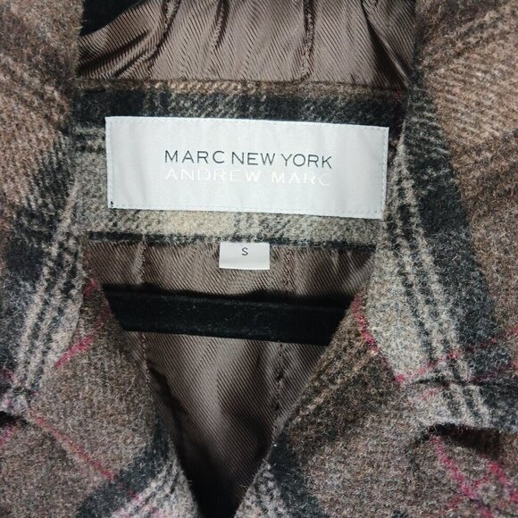 MARC NEW YORK ANDREW MARC plaid coat men's size S brown wool pockets - Picture 4 of 8